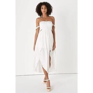 NWT LUSH Easy on the Eyes White Off-the-Shoulder Maxi Dress Sz L